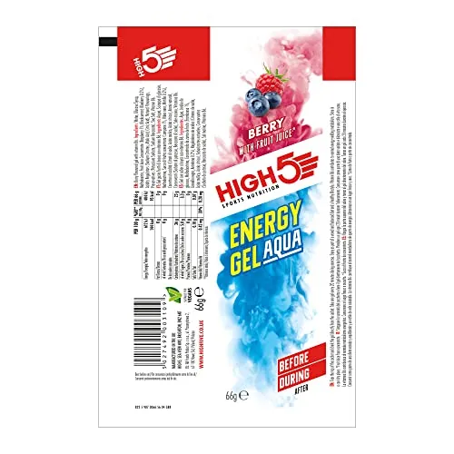 HIGH5 Energy Gel Aqua Liquid Quick Release Energy On The Go From Natural Fruit Juice (Berry 20 x 66g)