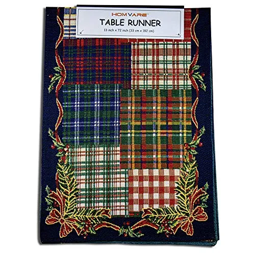 Homvare Christmas Table Setting Full Length Runner for Holiday Dinner, Friends & Family Gathering, Festivities, Cocktail Parties, Home Décor, Woven Tapestry 13”x72”