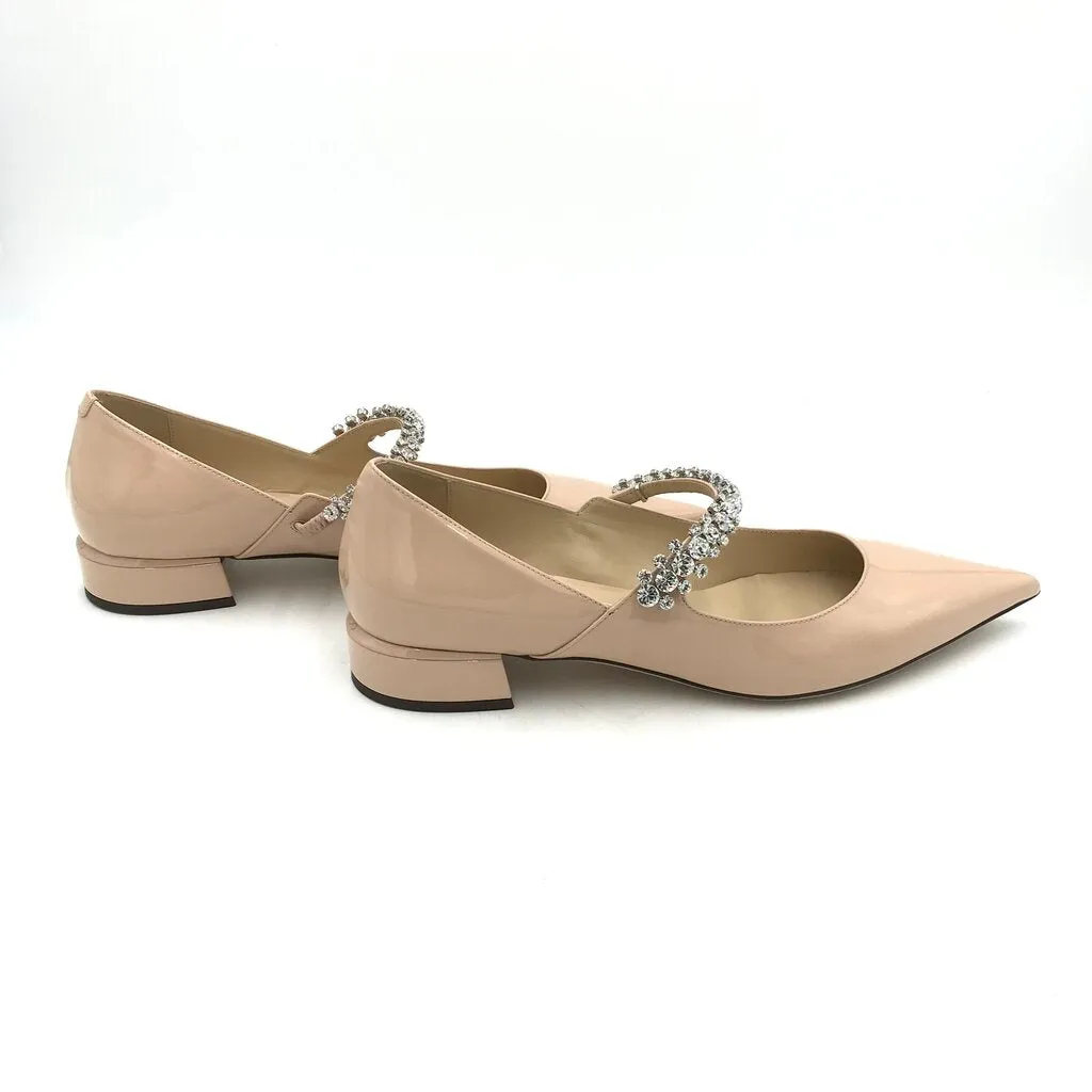 JIMMY CHOO PATENT CRYSTAL STRAP MARYJANE LUXE SHOES BEIGE 40