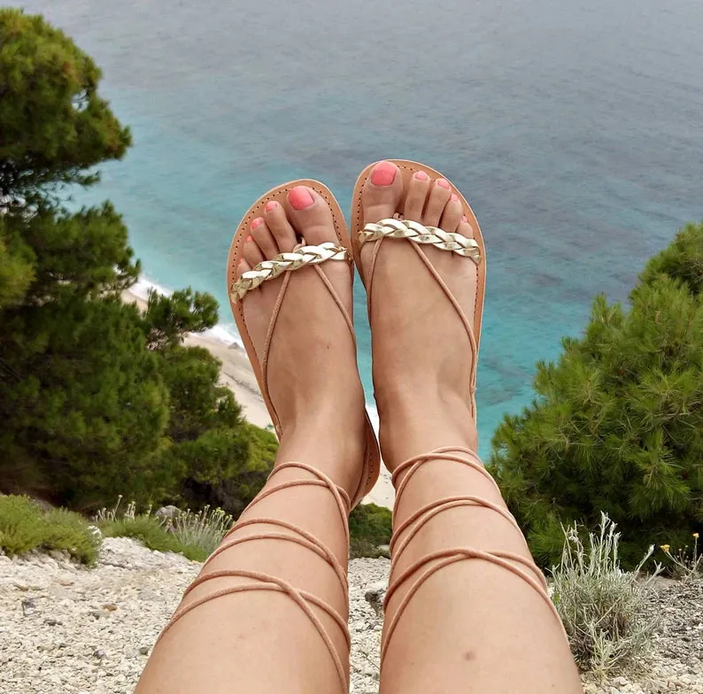 Lace Up Gold Gladiator Sandals