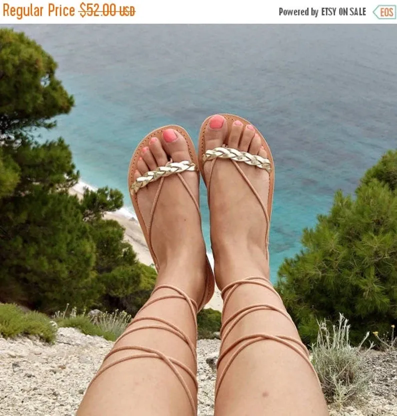 Lace Up Gold Gladiator Sandals