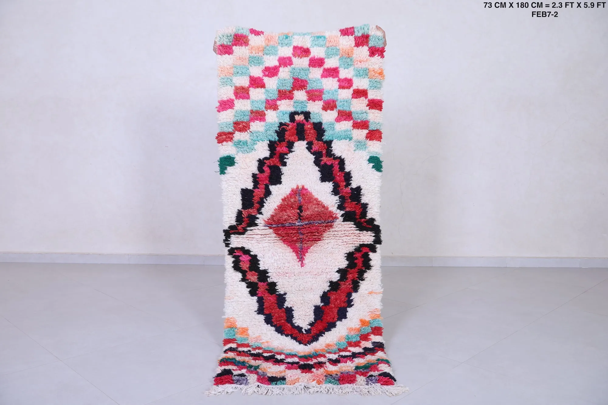 Long Beautiful Colorful Rug 2.3 X 5.9 Feet