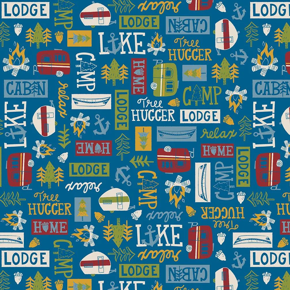 Loving Camp Life by Henry Glass Fabrics WORDS & CAMPERS/BLUE