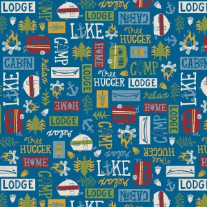 Loving Camp Life by Henry Glass Fabrics WORDS & CAMPERS/BLUE