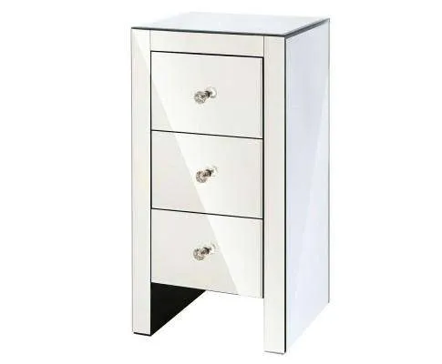Mirrored Bedside Table - Silver