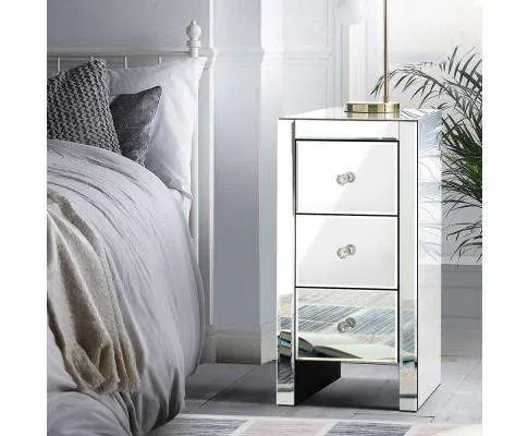 Mirrored Bedside Table - Silver