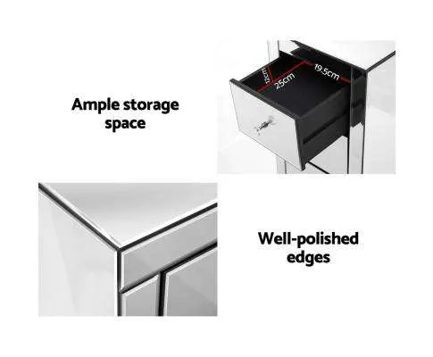 Mirrored Bedside Table - Silver