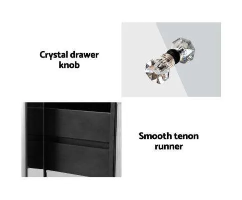 Mirrored Bedside Table - Silver