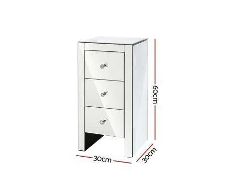 Mirrored Bedside Table - Silver
