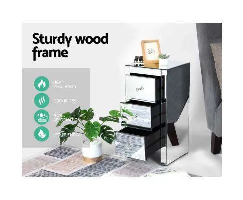 Mirrored Bedside Table - Silver