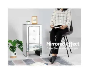 Mirrored Bedside Table - Silver