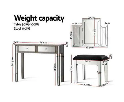 Mirrored Furniture Dressing Table Dresser Mirror Stool Chest of Drawers