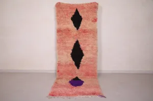 Moroccan Runner Rug 3.2 x 9 FT - Pink & Black Diamond Design
