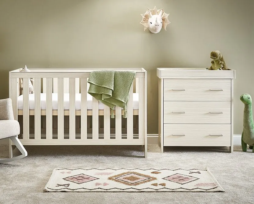Obaby Nika 3 Piece Room Set with Cot Bed & Changing Unit - Oatmeal