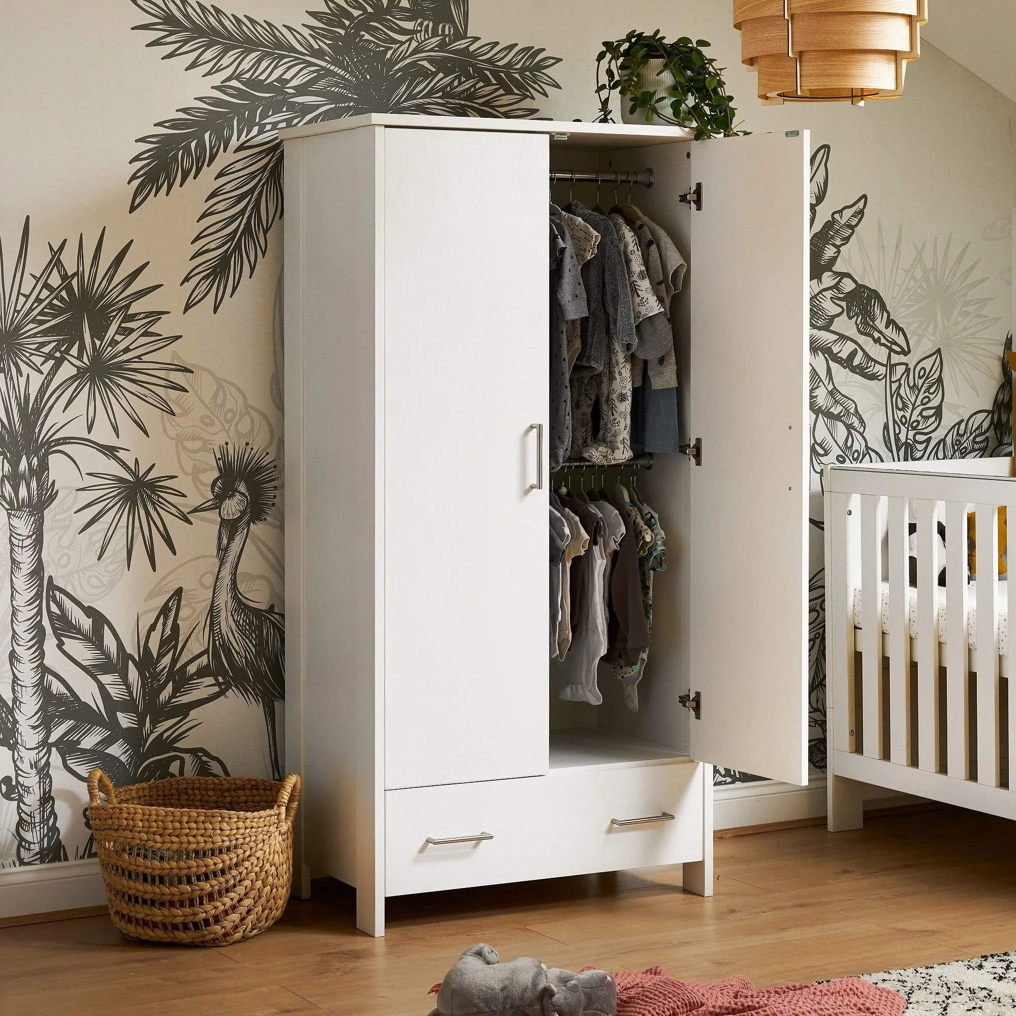 Obaby Nika Double Wardrobe - White Wash