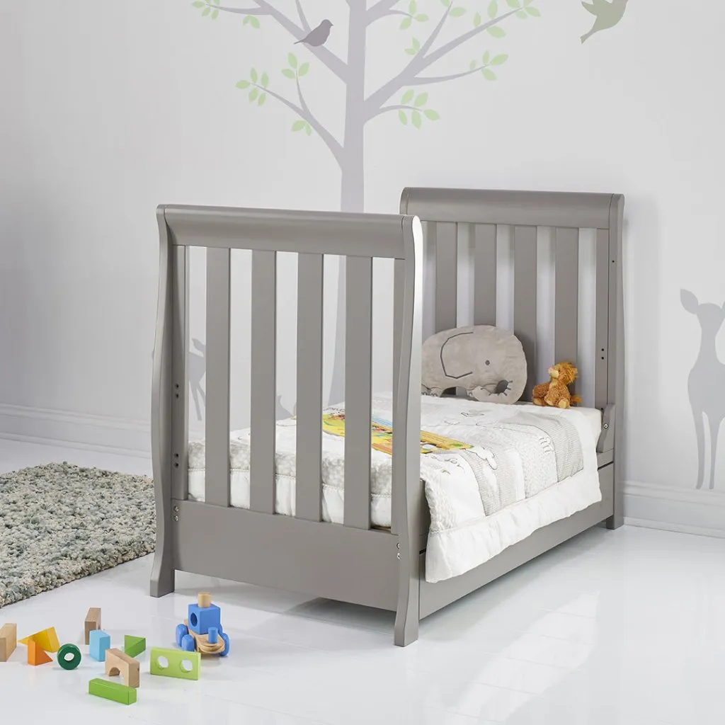 OBABY Stamford Mini Cot Bed & Moisture Management Mattress - Taupe Grey