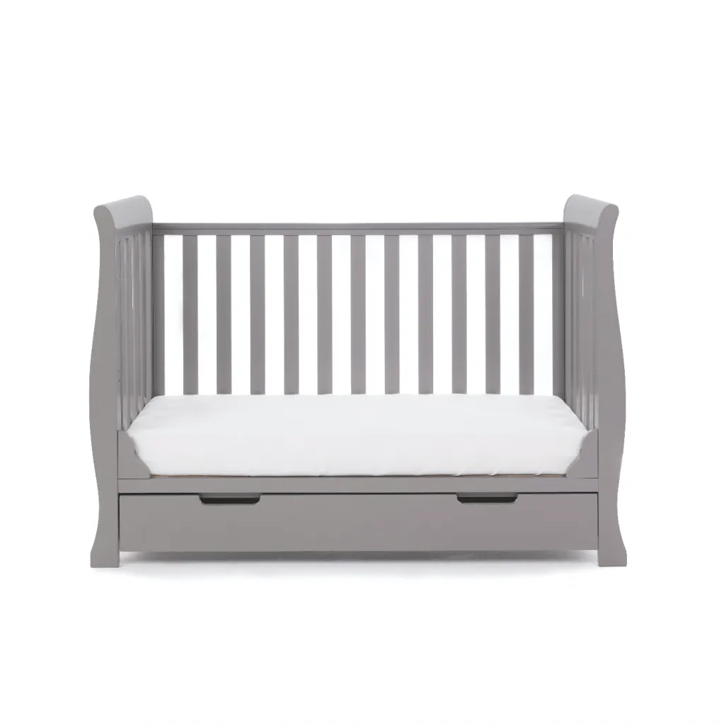 OBABY Stamford Mini Cot Bed & Moisture Management Mattress - Taupe Grey