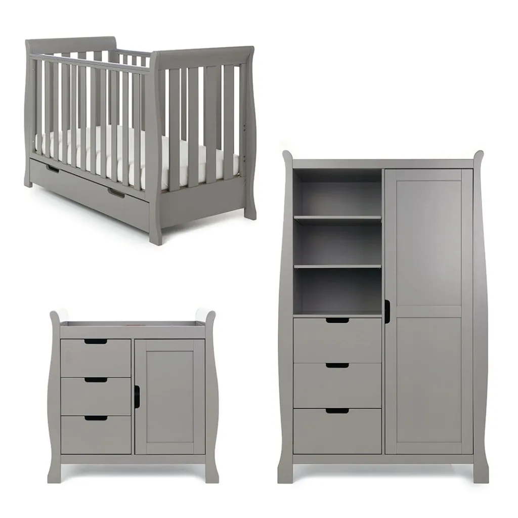OBABY Stamford Mini Sleigh 3 Piece Room Set - Warm Grey