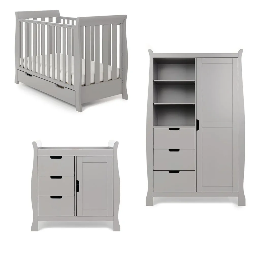 OBABY Stamford Mini Sleigh 3 Piece Room Set - Warm Grey