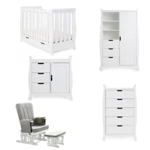 OBABY Stamford Mini Sleigh 5 Piece Room Set - White