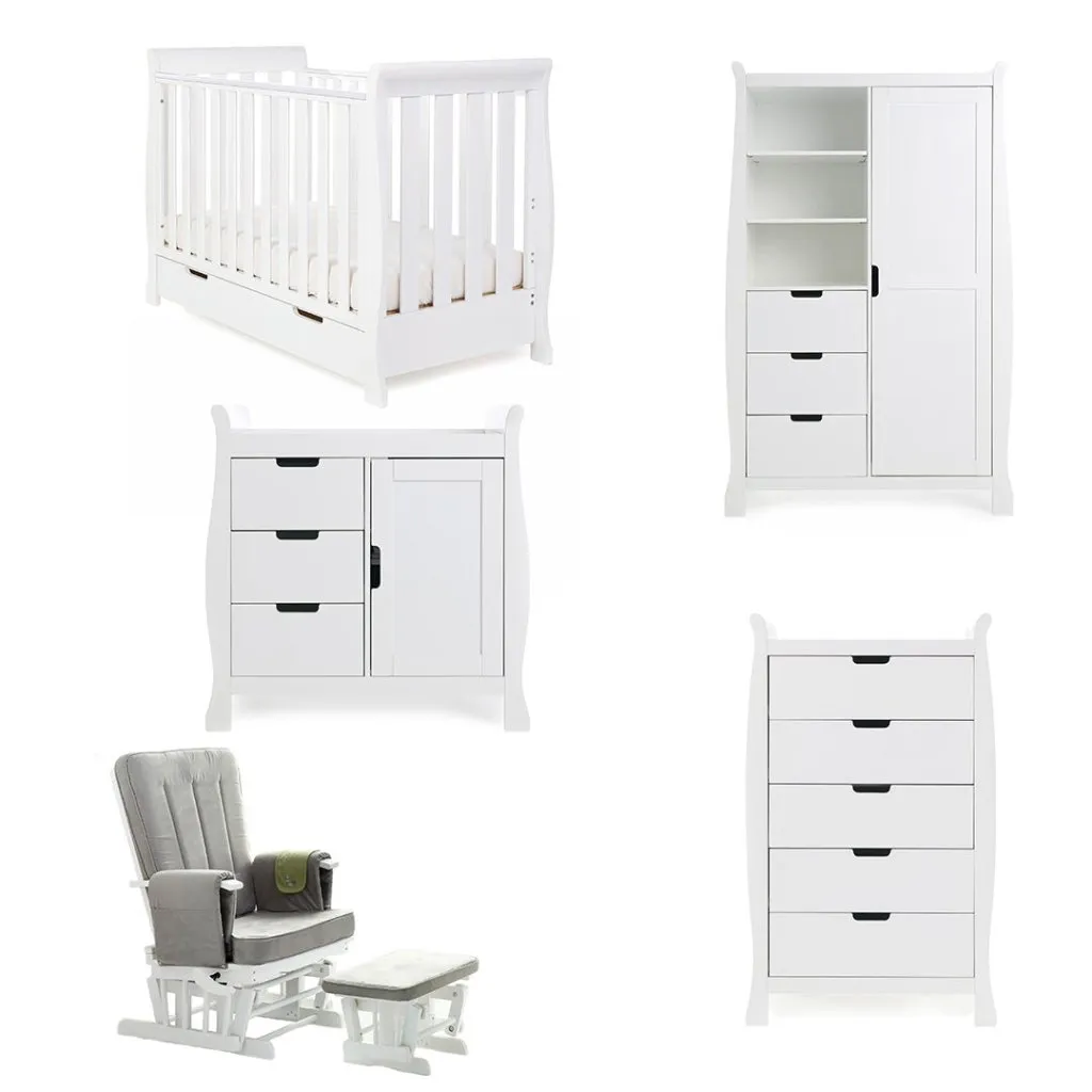 OBABY Stamford Mini Sleigh 5 Piece Room Set - White