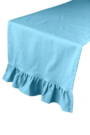 ocean blue solid ruffle cloth table runners