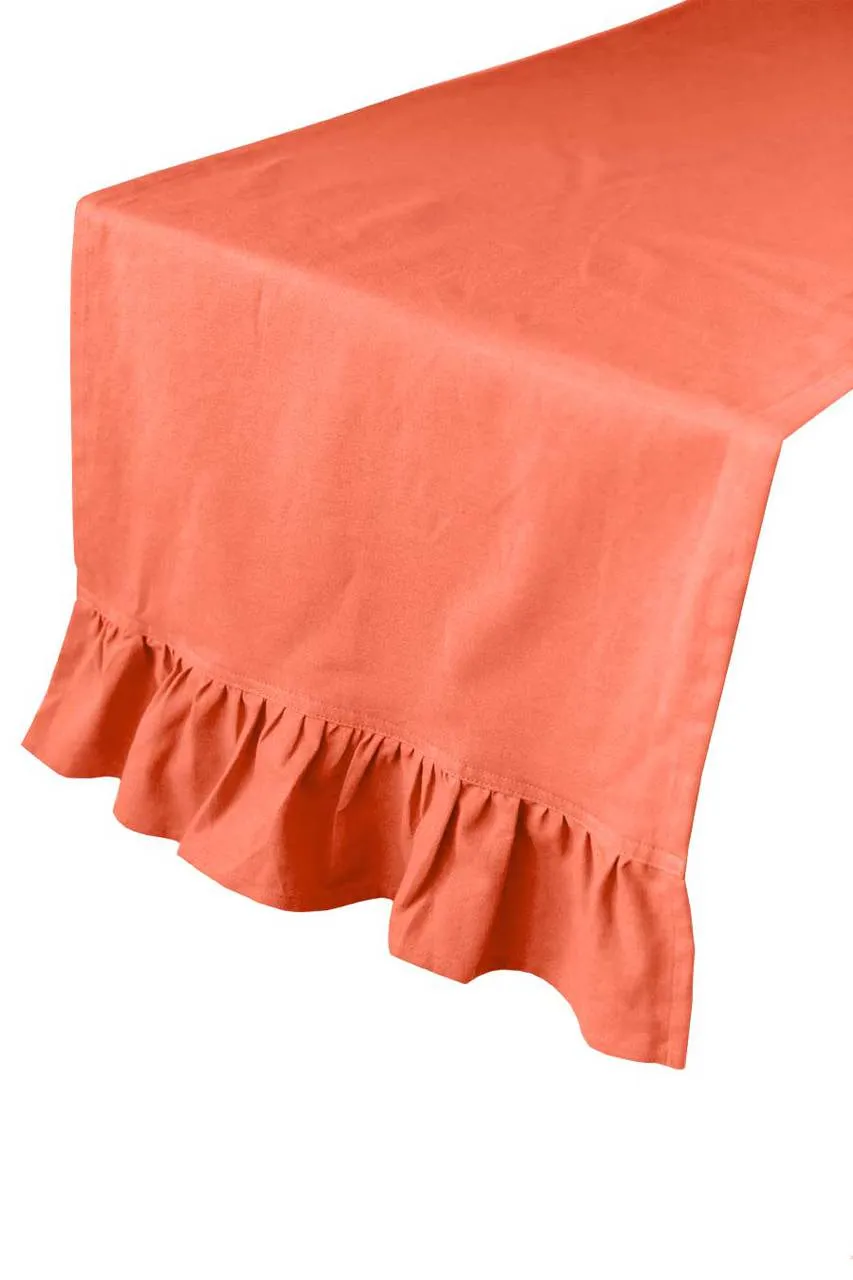 persimmon peach solid ruffle cloth table runners