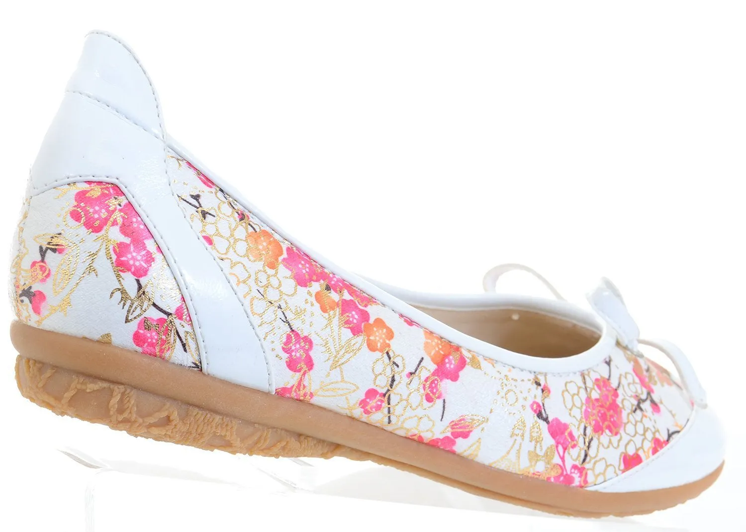 Pink Orange Floral Ballet Slip on Leather Corset Womens Flat Shoes