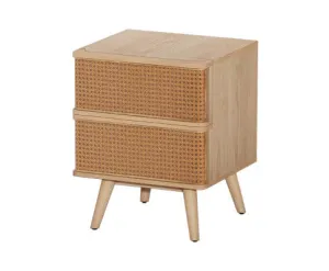 Rattan Bedside Table Drawers Side End Table Storage Nightstand Oak NORA