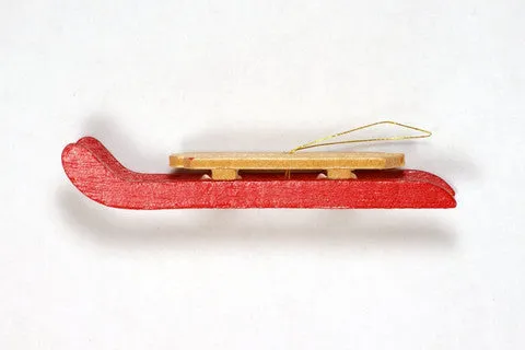 Red Wooden Sled Ornaments 4'' 3pcs