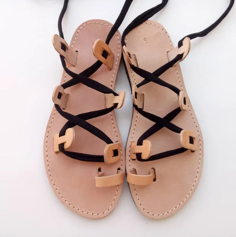 Ring toe lace up gladiator sandals