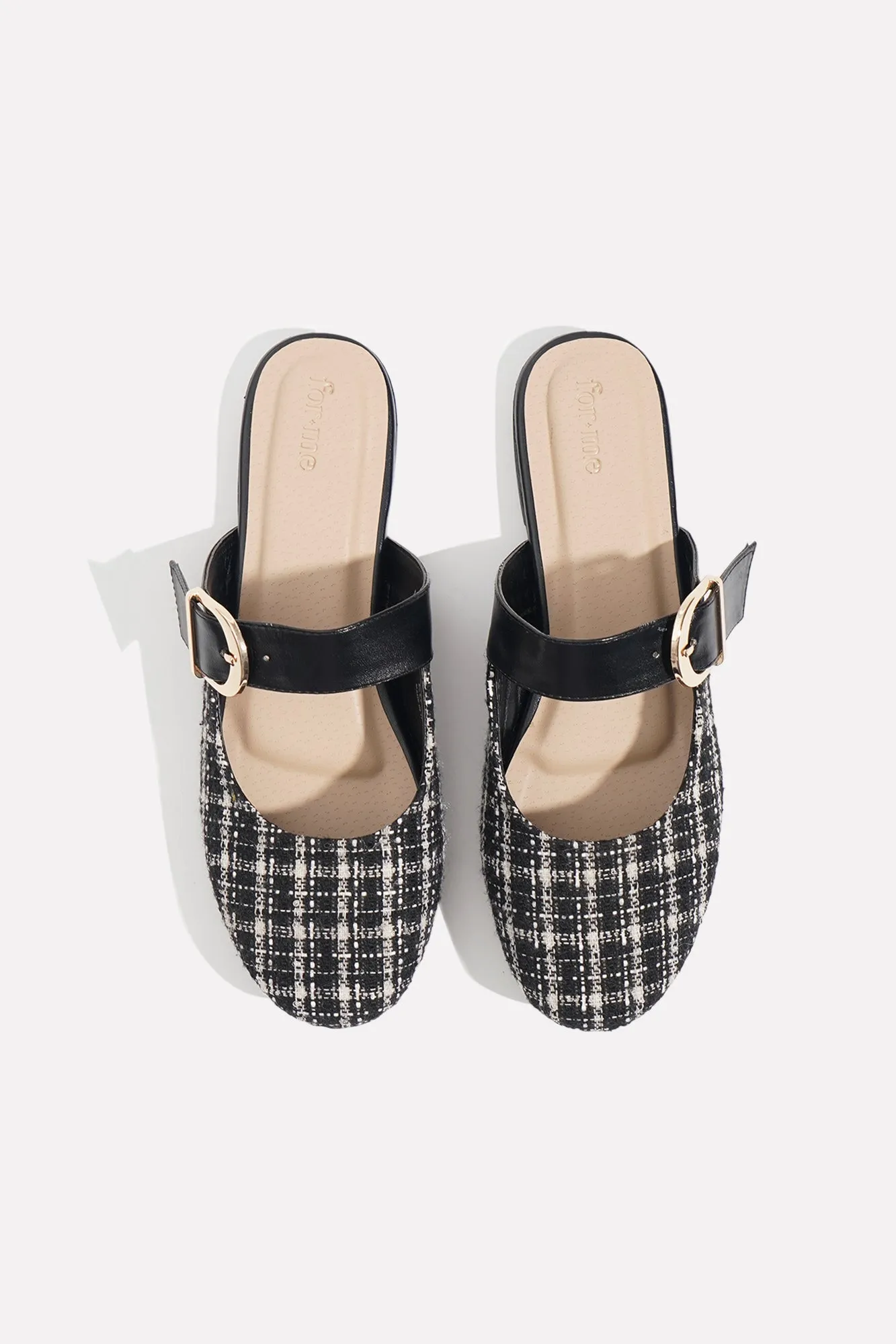 Round Tweed Toe Maryjanes