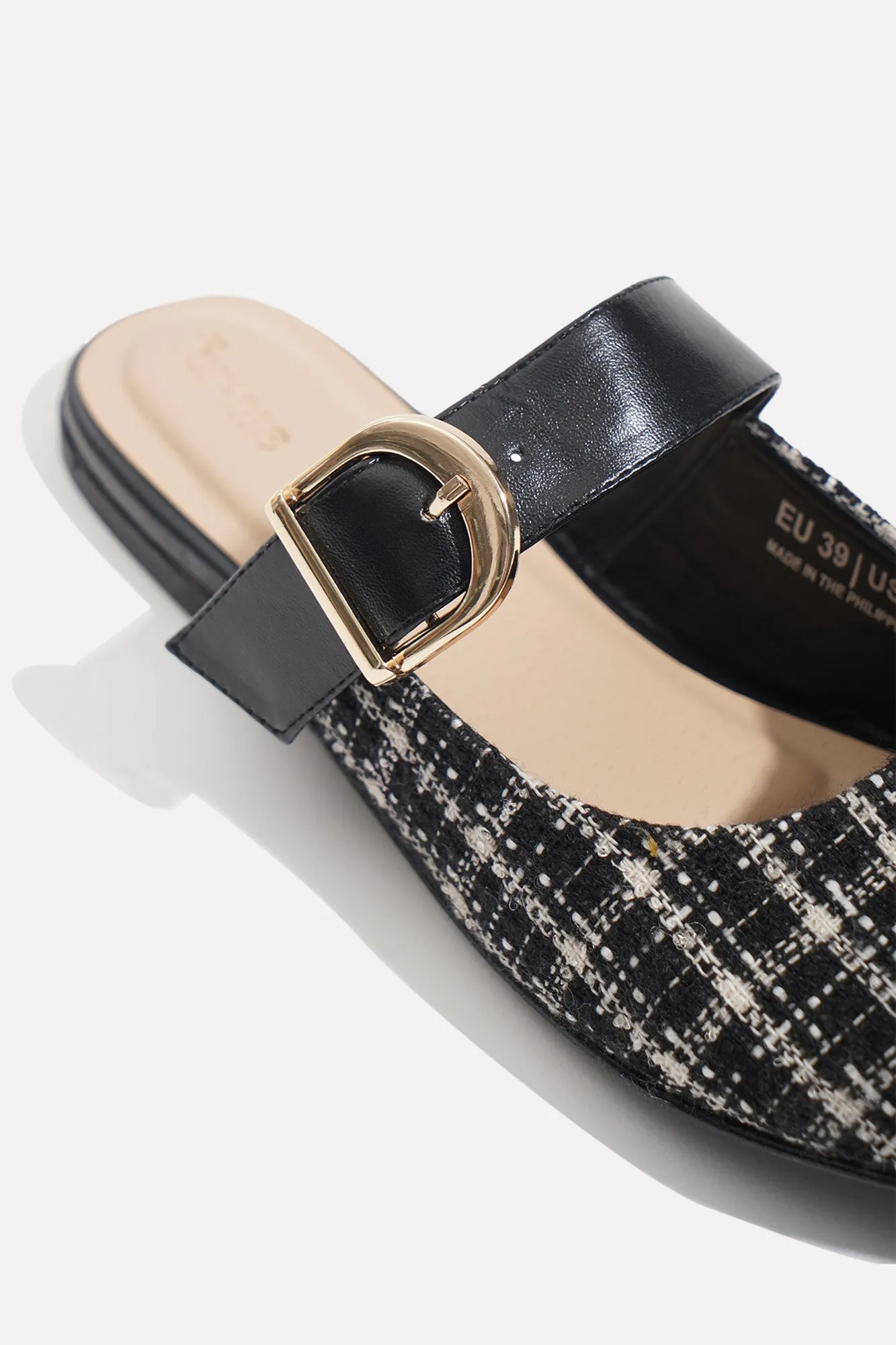 Round Tweed Toe Maryjanes