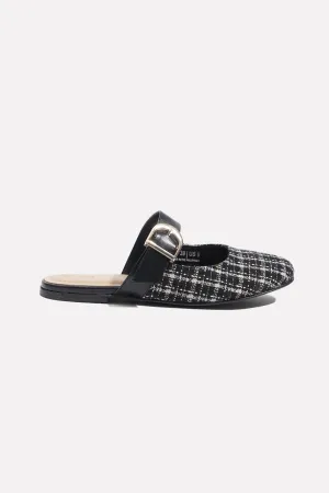 Round Tweed Toe Maryjanes