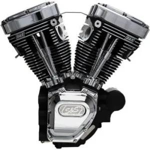 S&S Cycle 310-0400A T124 High Compression Long Block Engine - Wrinkle Black
