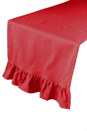 scarlet red solid ruffle cloth table runners