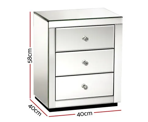 Set of 2 Bedside Tables Drawers Mirrored Side End Table Cabinet Nightstand