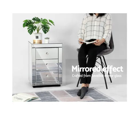 Set of 2 Bedside Tables Drawers Mirrored Side End Table Cabinet Nightstand