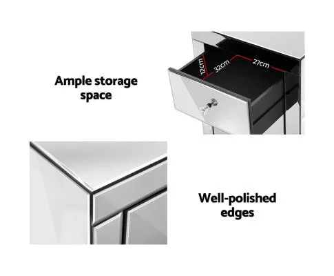 Set of 2 Bedside Tables Drawers Mirrored Side End Table Cabinet Nightstand