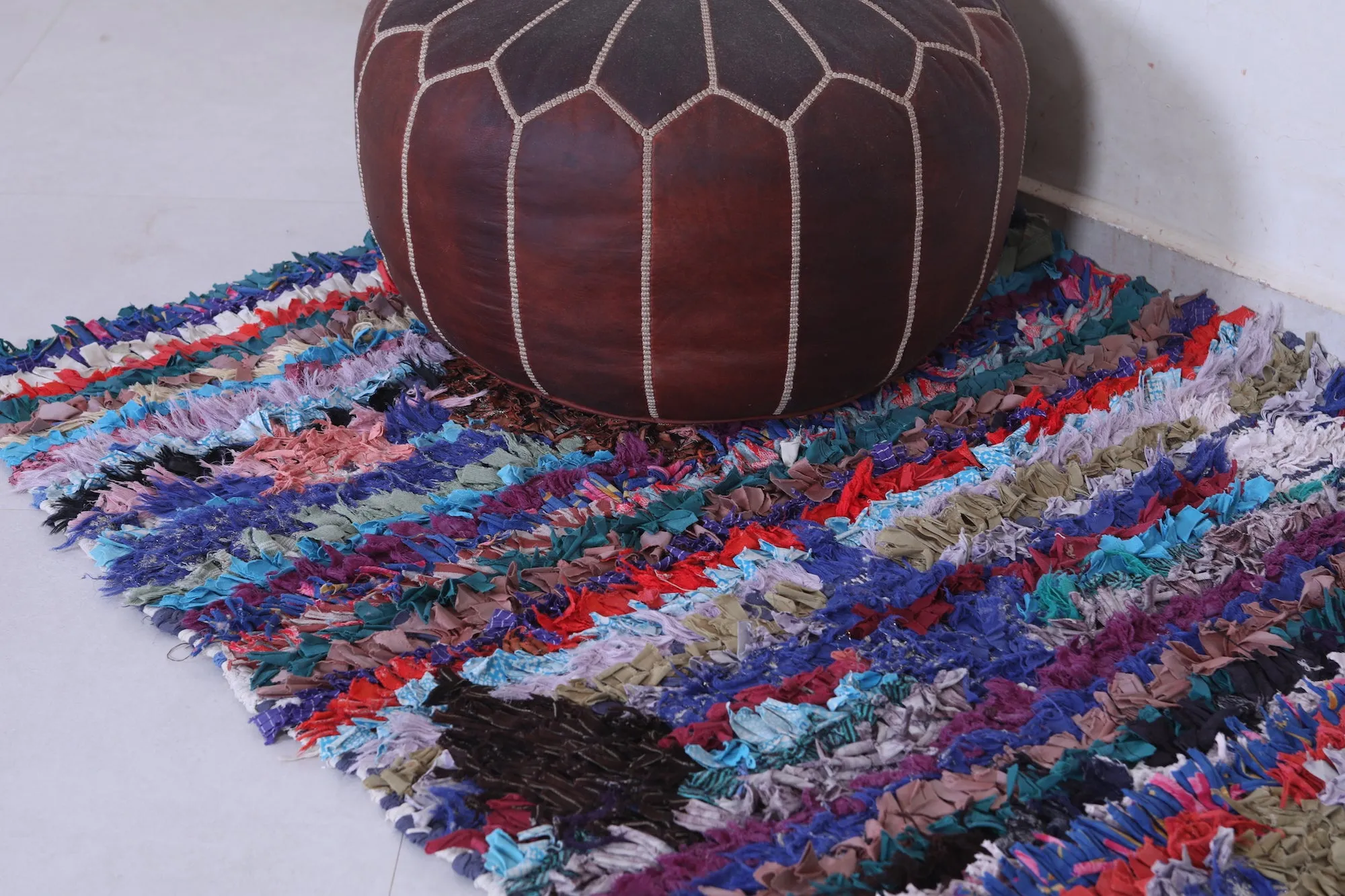 Shaggy Moroccan Boucherouite Rug – Handmade, 3 x 6.7 FT