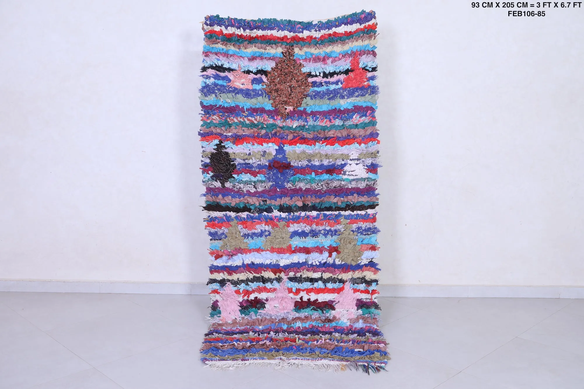 Shaggy Moroccan Boucherouite Rug – Handmade, 3 x 6.7 FT
