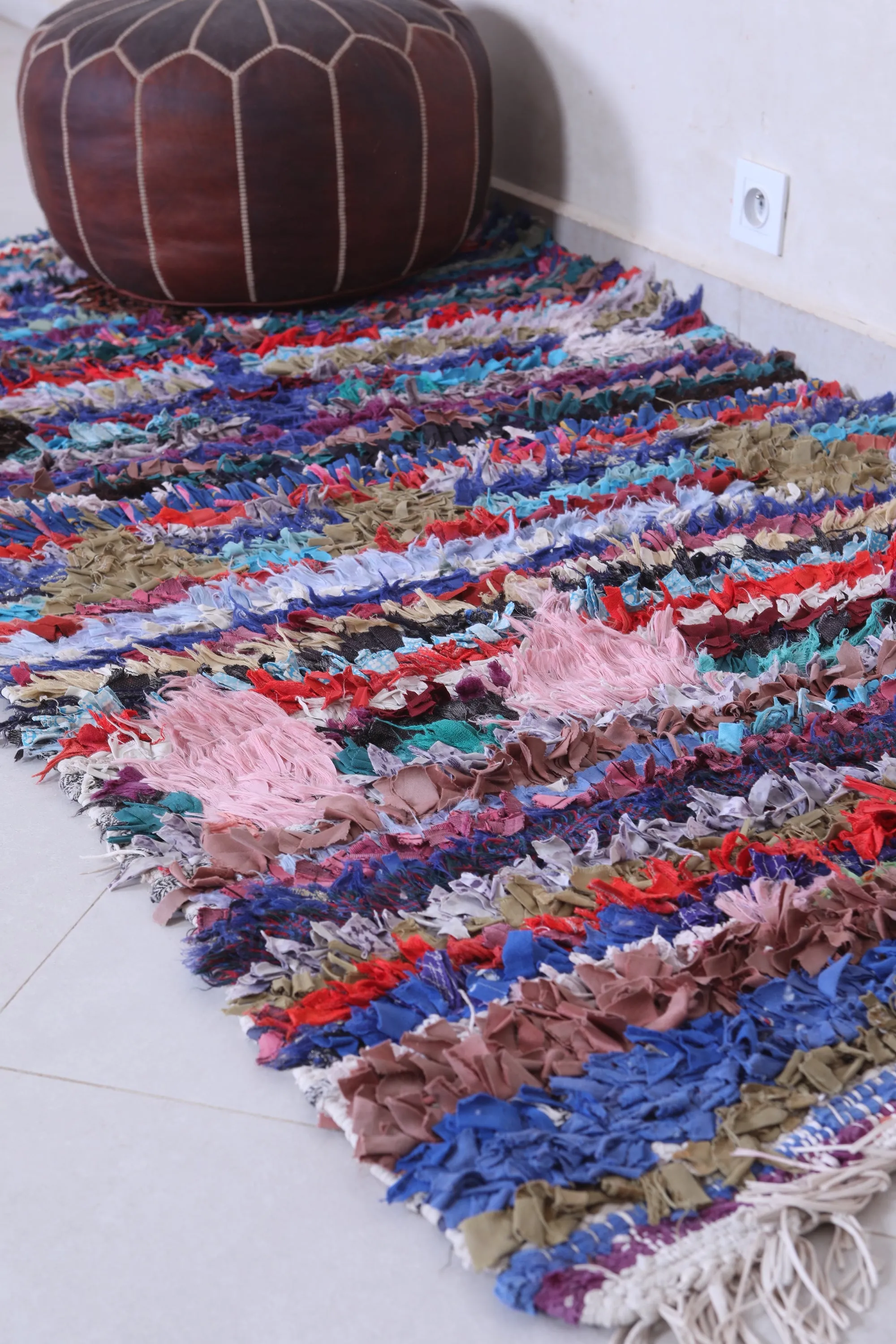 Shaggy Moroccan Boucherouite Rug – Handmade, 3 x 6.7 FT