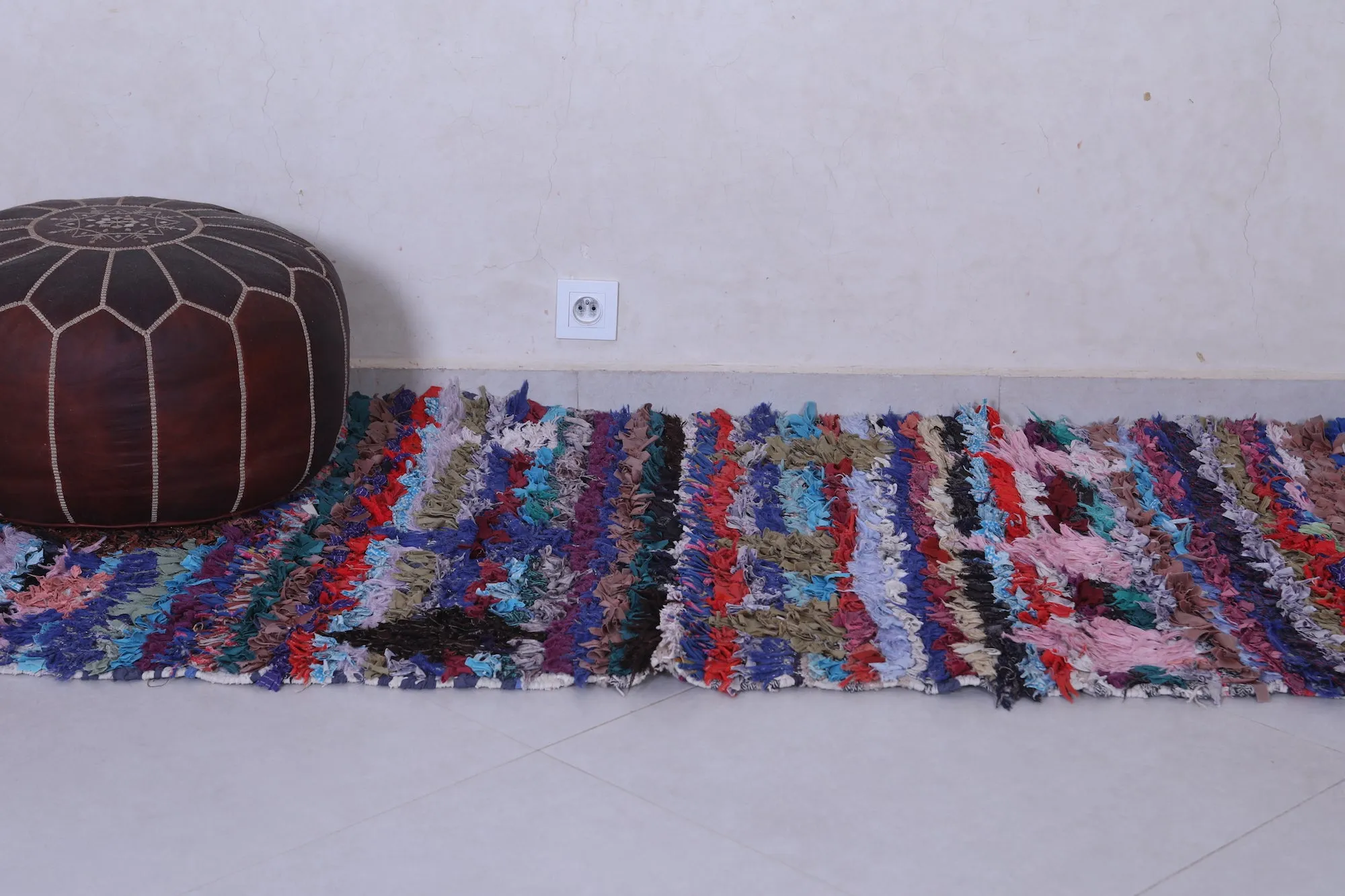 Shaggy Moroccan Boucherouite Rug – Handmade, 3 x 6.7 FT