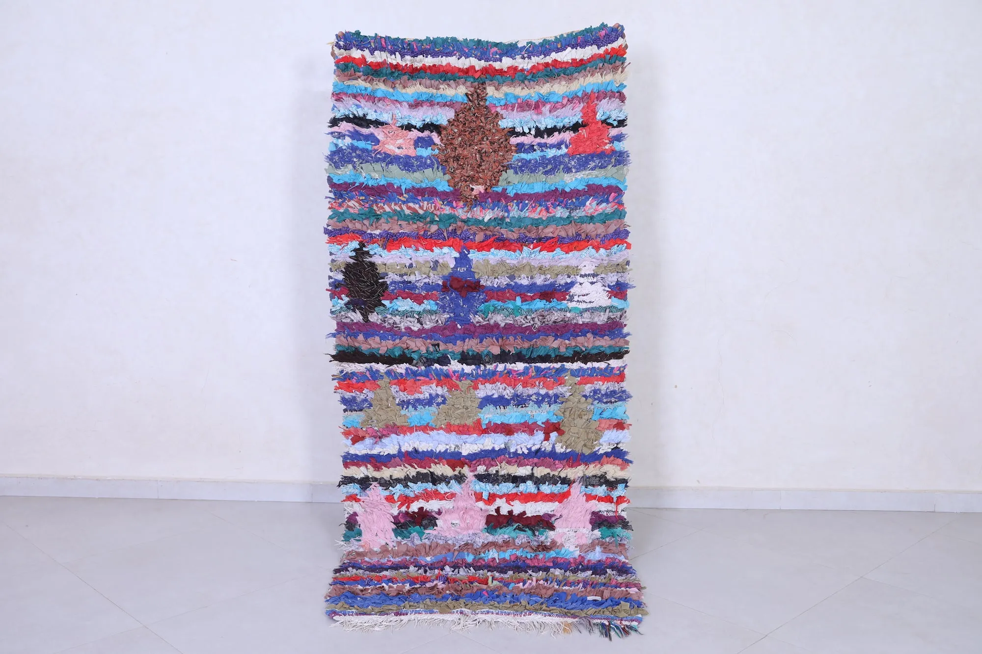 Shaggy Moroccan Boucherouite Rug – Handmade, 3 x 6.7 FT