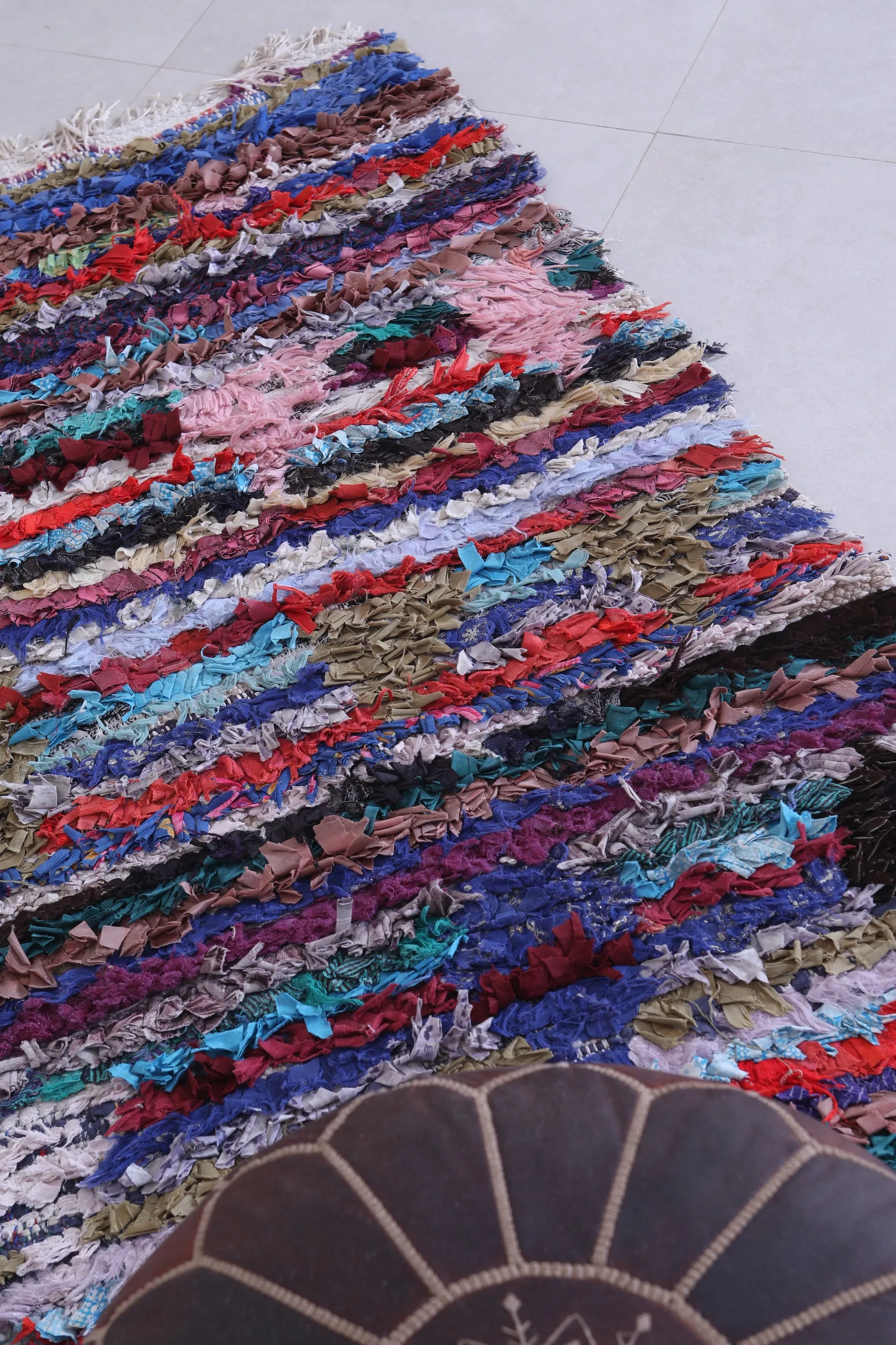 Shaggy Moroccan Boucherouite Rug – Handmade, 3 x 6.7 FT