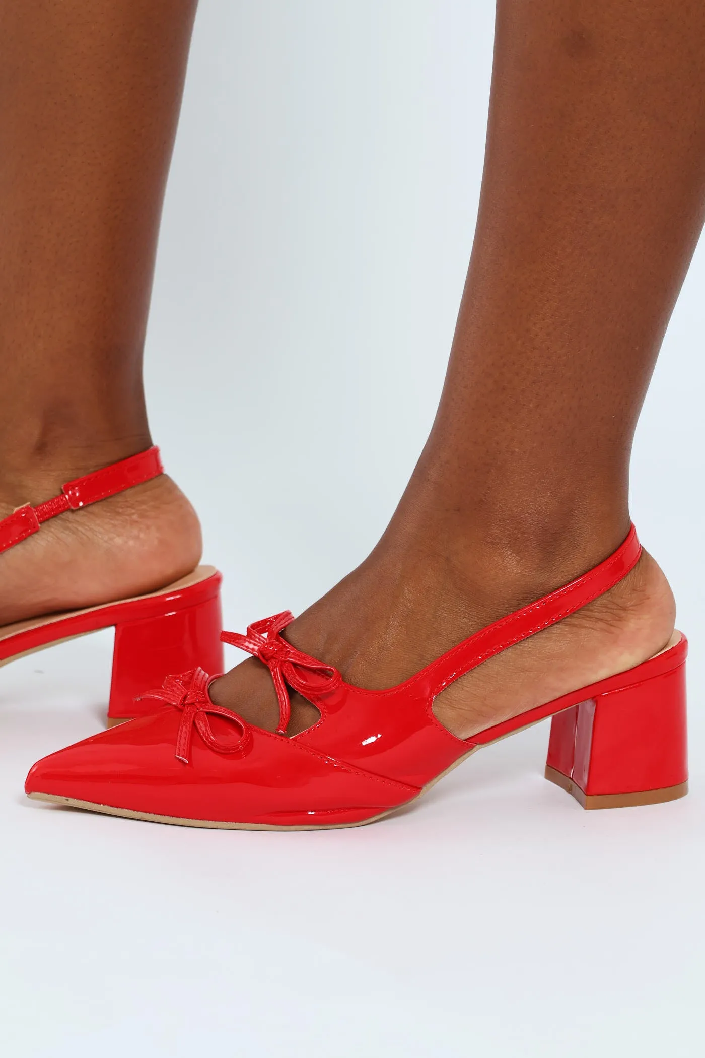 Slingback Maryjane Heel With Bow Detail - Red
