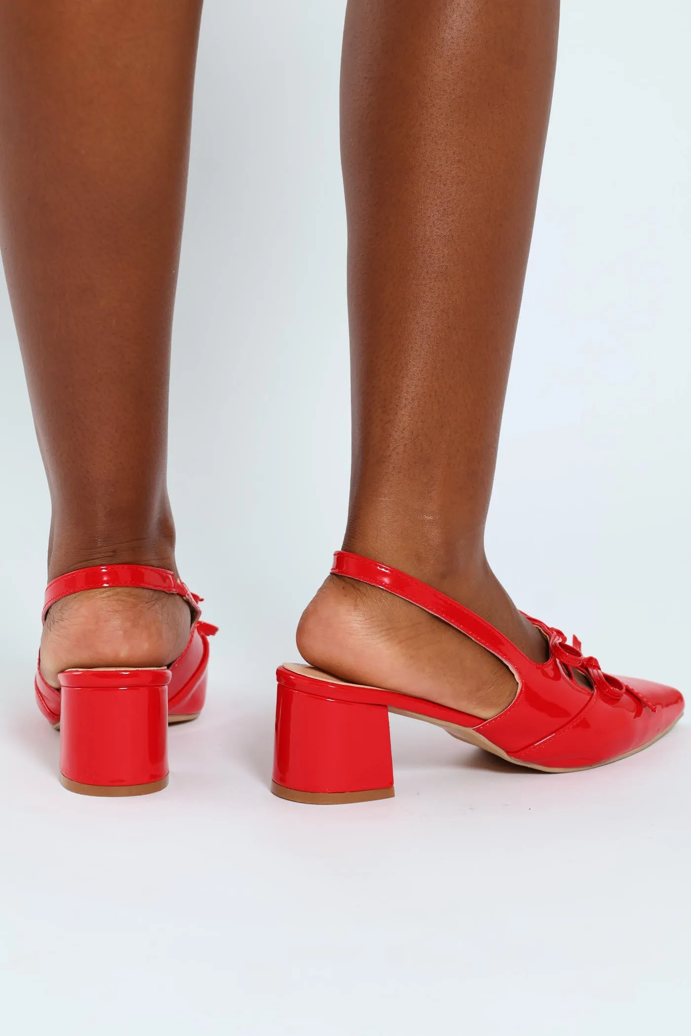 Slingback Maryjane Heel With Bow Detail - Red