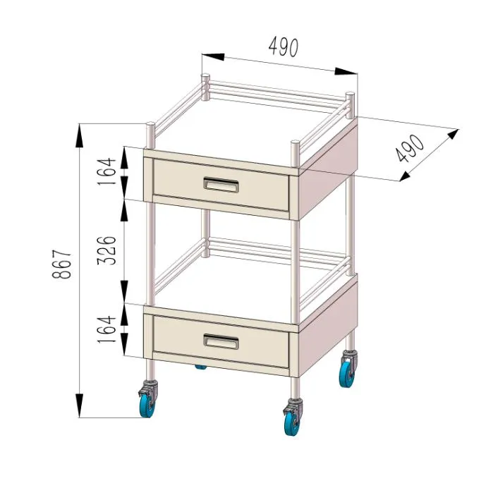 Stainless steel trolley 2 drawers, 993521
