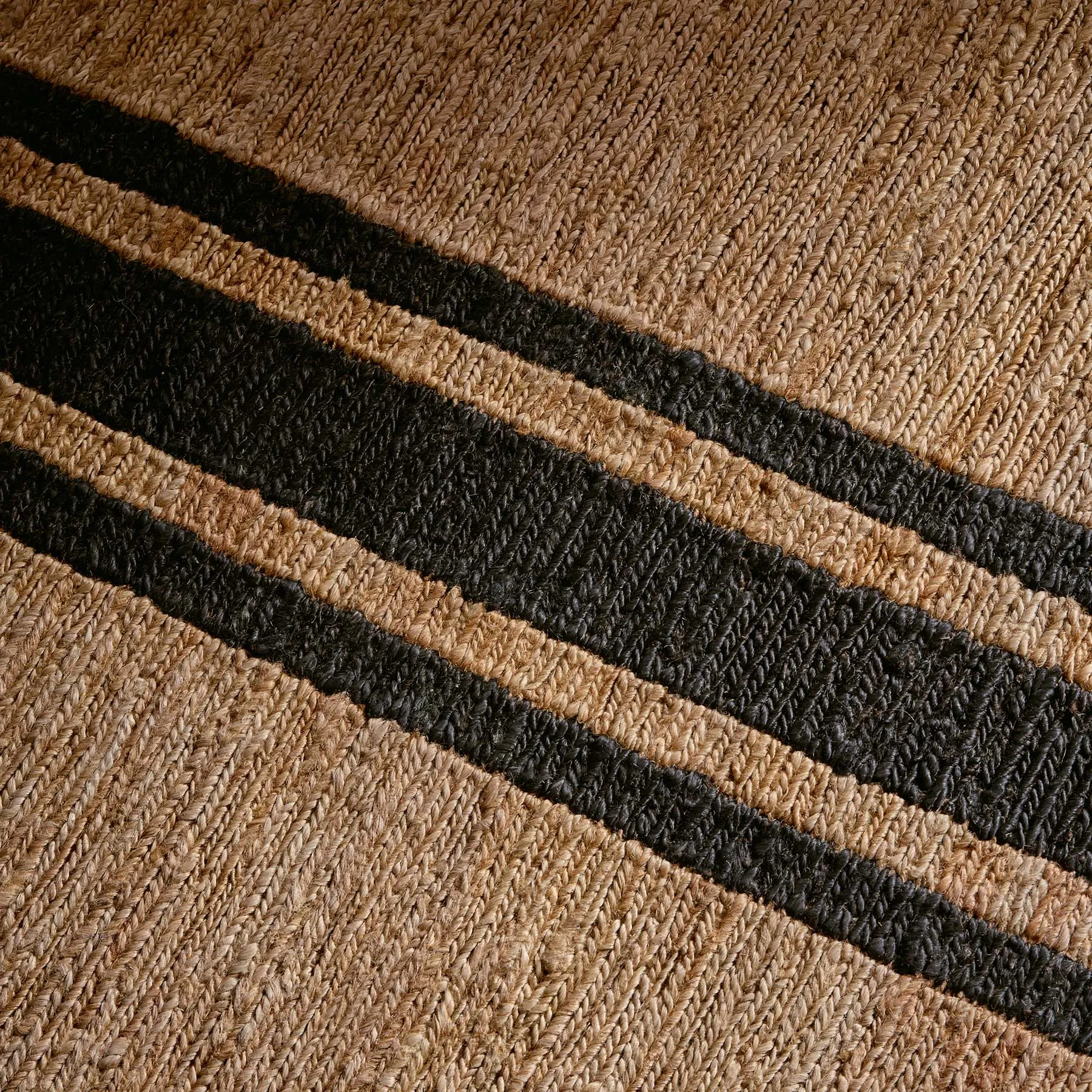 Triple Stripe Jute Runner 3.5Ft X 9Ft - Natural/Charcoal Stripe
