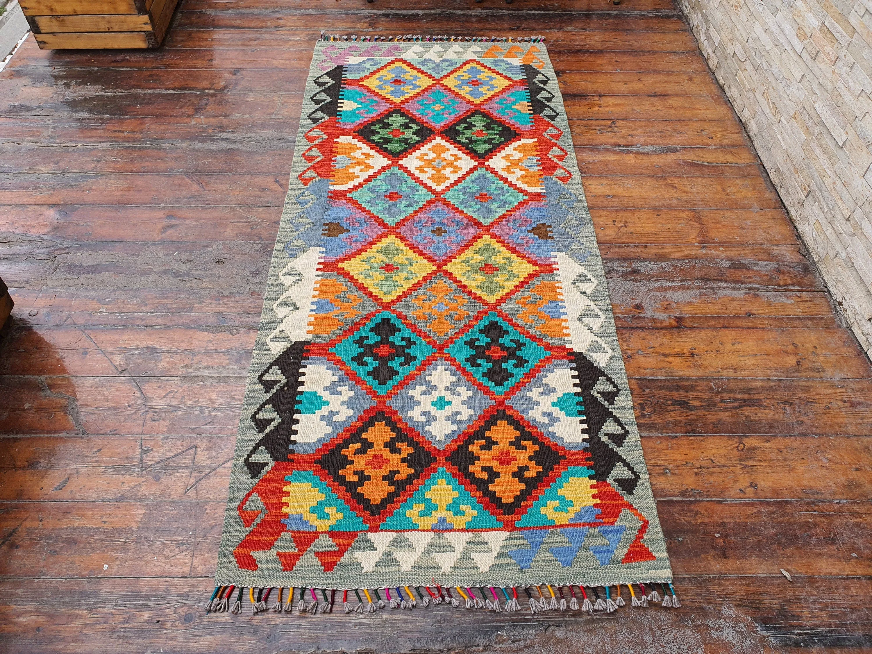 Turkish Kilim Rug, 6 ft 3 in x 2 ft 6 in Small Hallway Runner Rug